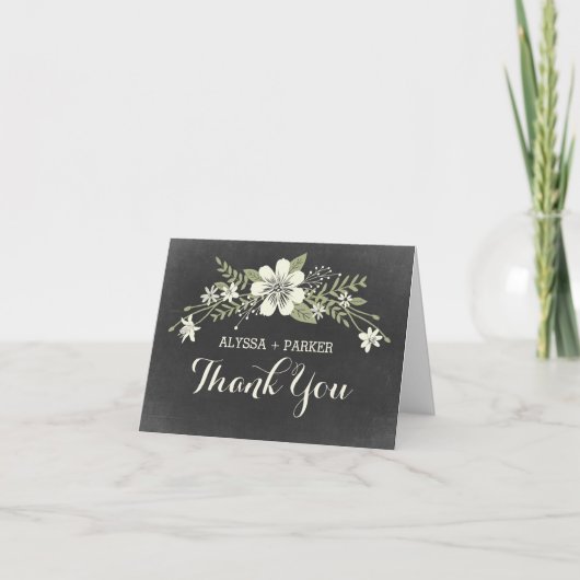 Chalkboard Blooms Wedding Danke Karte (Vorderseite)