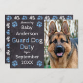 Chalkboard Blue Baby Dog Schwangerschaft Ankündigu Ankündigung (Vorne/Hinten)