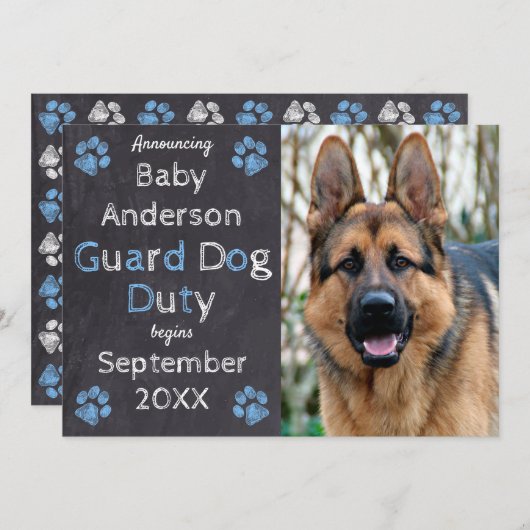 Chalkboard Blue Baby Dog Schwangerschaft Ankündigu Ankündigung (Vorne/Hinten)