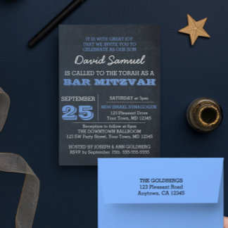 Chalkboard Blue Bar Mitzvah Einladung