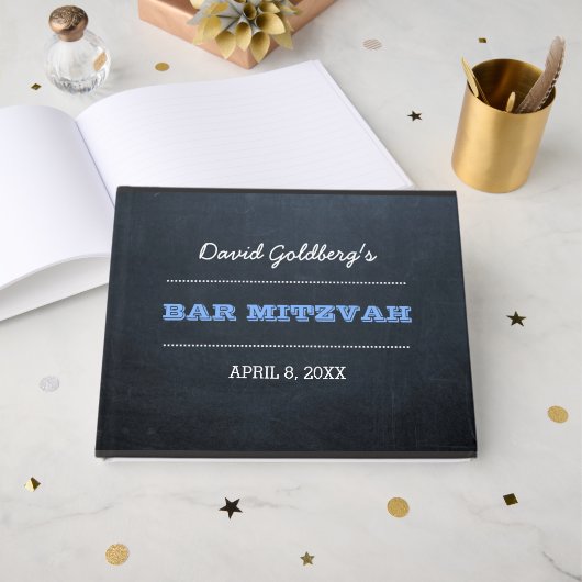 Chalkboard Blue Bar Mitzvah Gästebuch (Vorderseite Offen)