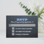 Chalkboard Blue Bar Mitzvah RSVP Card Karte (Stehend Vorderseite)