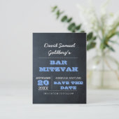Chalkboard Blue Bar Mitzvah Save the Date Ankündigungspostkarte (Stehend Vorderseite)