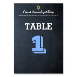 Chalkboard Blue Bar Mitzvah Table Card Tischnummer