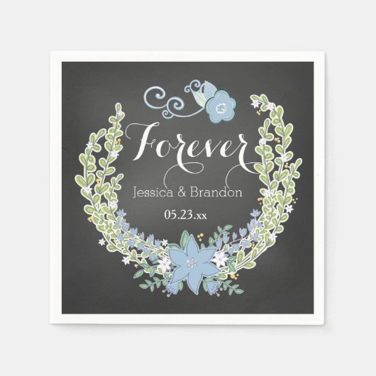 Chalkboard Blue Bells Forever Wedding Paper Napkin Serviette (Vorderseite)