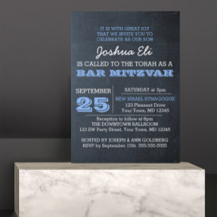 Chalkboard Blue Foto Bar Mitzvah Einladung