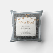 Chalkboard Blue Gray und Tan Newborn Keepake Kissen (Rückseite)