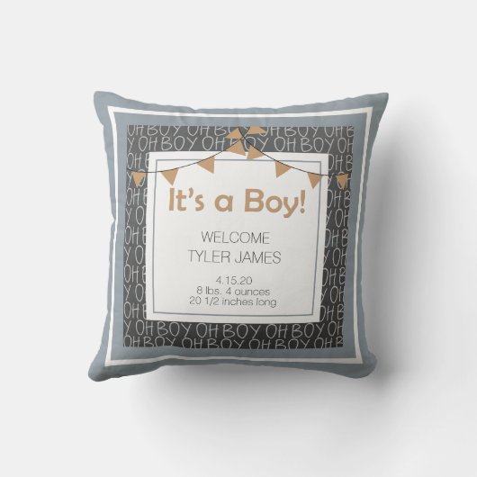 Chalkboard Blue Gray und Tan Newborn Keepake Kissen (Rückseite)