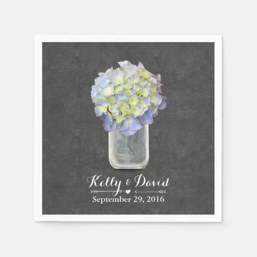 Chalkboard Blue Hydrangea Mason Jar Wedding Serviette (Vorderseite)