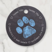Chalkboard Blue Paw Print Baby Dusche Vielen Dank Geschenkanhänger (Vorderseite)