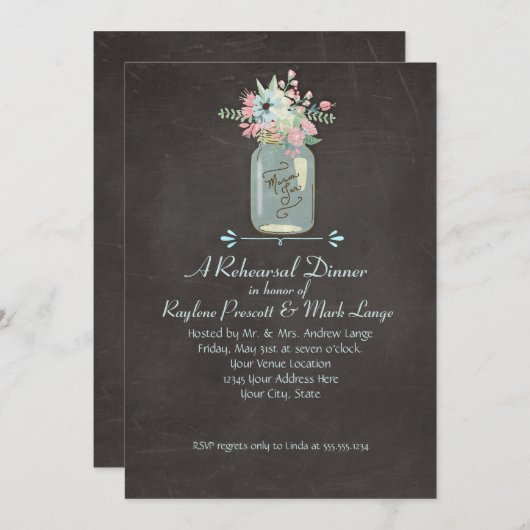 Chalkboard-Blume Rustic Mason Jar Modernes Blumenm Einladung (Vorne/Hinten)