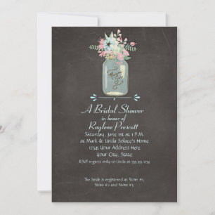 Chalkboard-Blume Rustic Mason Jar Modernes Blumenm Einladung