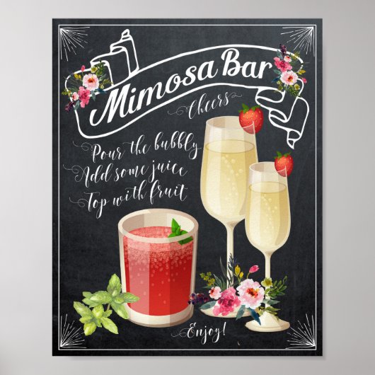 Chalkboard Blumenbeete Mimosa Bar Polterabend Zeic Poster (Vorne)