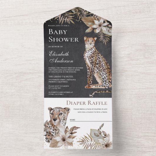 Chalkboard Boho Wild Safari Leopard Babydusche All In One Einladung (Innen Boden)