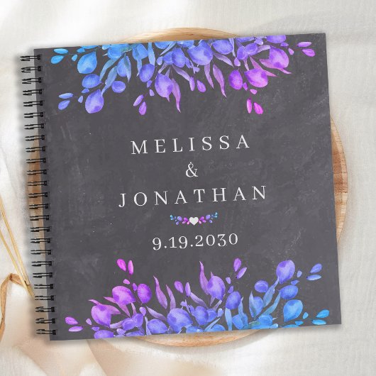 Chalkboard Botanical Lila Blue Wedbook Notizblock