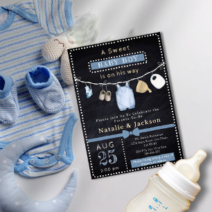 Chalkboard Boy Clothes Kinderdusche Einladung
