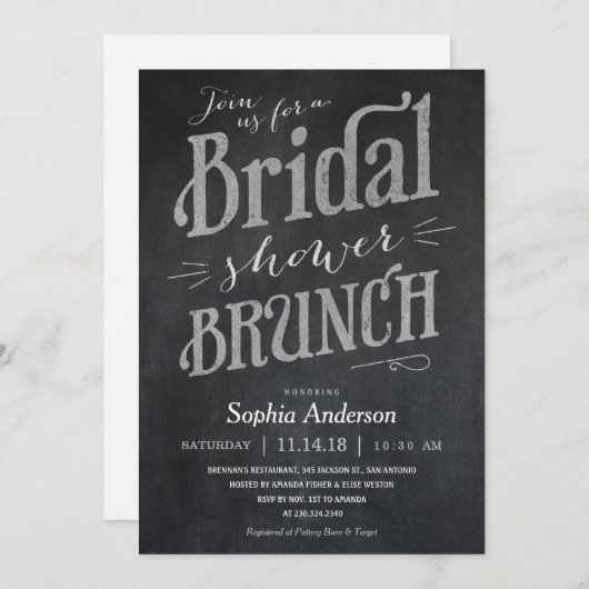 Chalkboard Brautparty Brunch Einladungen (Vorne/Hinten)