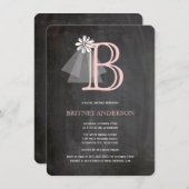 Chalkboard Bride's Veil Monogram Brautparty Einladung (Vorne/Hinten)
