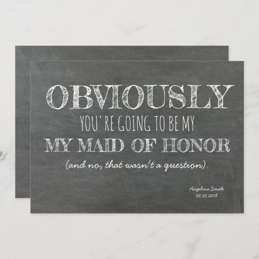 Chalkboard Bridesmaid / Trauzeugin Funny Einladung (Vorne/Hinten)