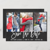 Chalkboard Brush Script 3 Foto Save the Date Karte (Vorne/Hinten)