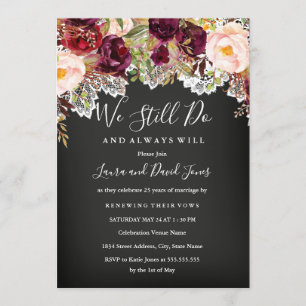 Chalkboard Burgundy Floral Wedding Vow Erneuerung Einladung