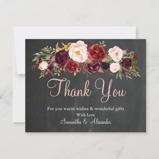Chalkboard Burgundy Marsala Blume Danke Karte (Vorderseite)