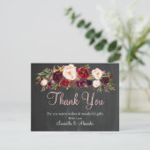 Chalkboard Burgundy Marsala Blume Danke Karte (Stehend Vorderseite)