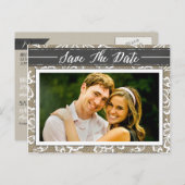 Chalkboard Burlap & Lace Foto Speichern Sie die Da Ankündigungspostkarte (Vorne/Hinten)