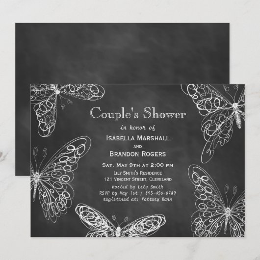 Chalkboard Butterflies Couple's Dusche Einladung (Vorne/Hinten)