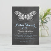 Chalkboard Butterfly Babydusche Einladung - blau (Stehend Vorderseite)