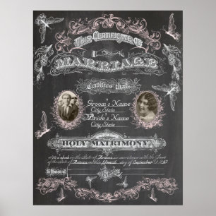 Chalkboard Butterfly Vintages Ehezertifikat Poster