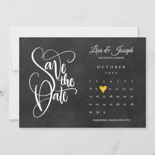 Chalkboard Calendar Gold Liebe Herz Save The Date (Vorderseite)
