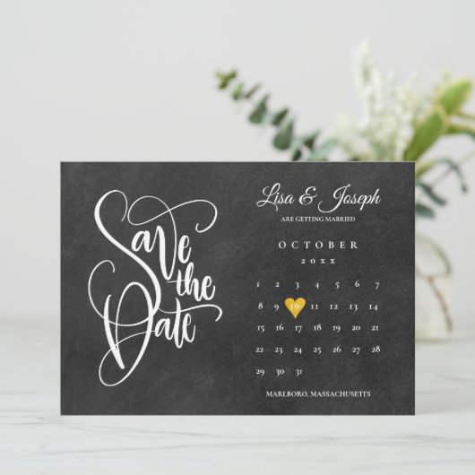 Chalkboard Calendar Gold Liebe Herz Save The Date (Stehend Vorderseite)