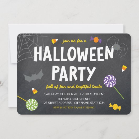 Chalkboard Candy Halloween-Party Einladung (Vorderseite)