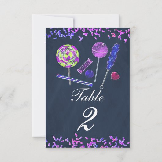 Chalkboard Candy Land Süßigkeiten Chalk Tischnumme Einladung (Vorderseite)