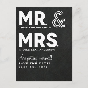 Chalkboard Chalk Herr & Mrs. Wedding Save the Date Ankündigungspostkarte