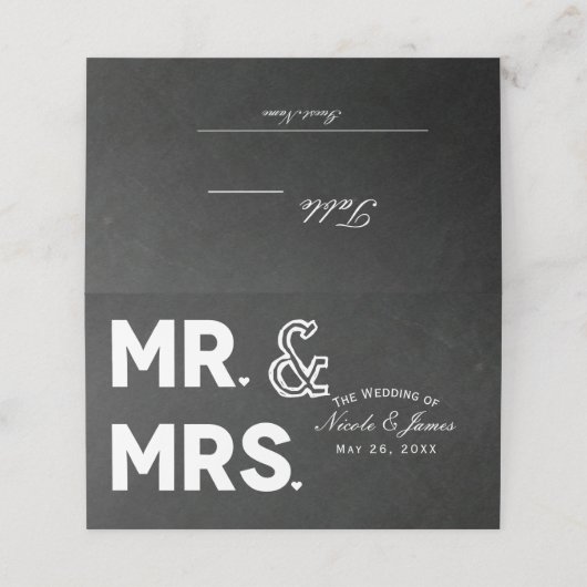 Chalkboard Chalk Herr & Mrs. Wedding Table Seating Platzkarte (Außenseite Aufgefaltet)