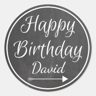 Chalkboard Chalked White Frame Happy Geburtsname Runder Aufkleber