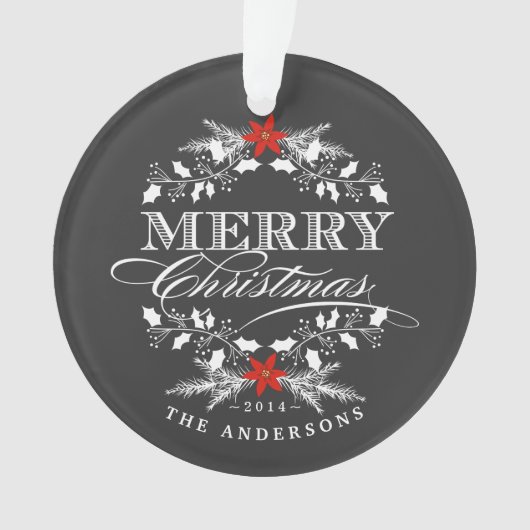 Chalkboard Christmas Holly Family Photo Ornament (Vorderseite)