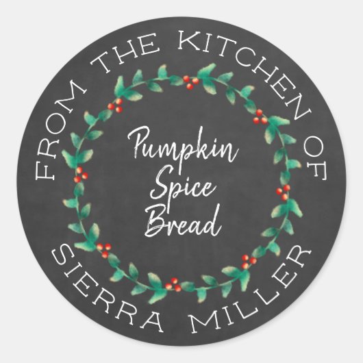 Chalkboard Christmas Holly Wreath Kitchen Leckerei Runder Aufkleber (Vorderseite)