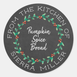 Chalkboard Christmas Holly Wreath Kitchen Leckerei Runder Aufkleber