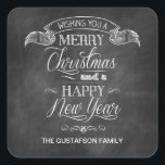Chalkboard Christmas Wish Quadratischer Aufkleber<br><div class="desc">Auf diesem einzigartigen Weihnachts- und Neujahrsaufkleber im Chalkboard-Stil werden Weihnachten und Feiertage-Grüße angezeigt. Typografie, die wie Kreide auf einer Tafel aussehen soll, wird unter einem Banner angeordnet, um Ihr Bestes zu senden. Passen Sie Ihren eigenen Namen oder Ihre Nachricht unten an. Toll als Geschenk-Tag oder ein Gefallen. Verfügbar mit passenden...</div>