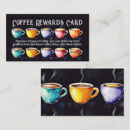 Chalkboard Coffee Shop Rewards Loyalty Punch Card Visitenkarte (Vorne/Hinten)