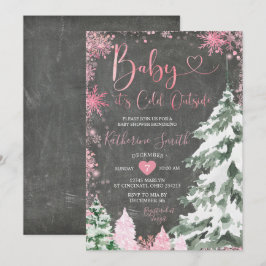 Chalkboard Cold Baby Duschwald Pink Schneeflocken Einladung
