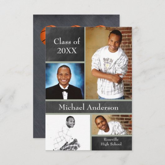 Chalkboard Collage Basketball-3x5Grad Ankündigung (Vorne/Hinten)