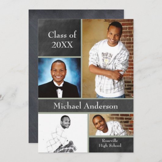 Chalkboard Collage Basketball - Grad Announcement Einladung (Vorne/Hinten)