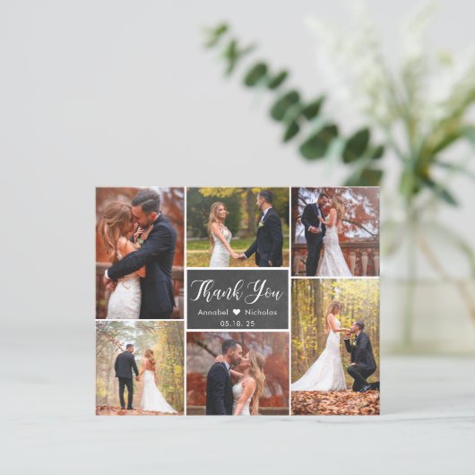 Chalkboard Collage Wedding Danke Karte (Stehend Vorderseite)