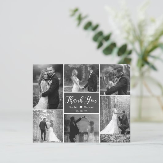 Chalkboard Collage Wedding Danke Karte (Stehend Vorderseite)