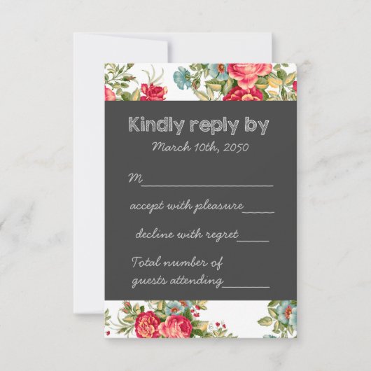 Chalkboard Country Chintz Wedding RSVP (Vorderseite)