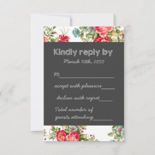 Chalkboard Country Chintz Wedding RSVP Karte